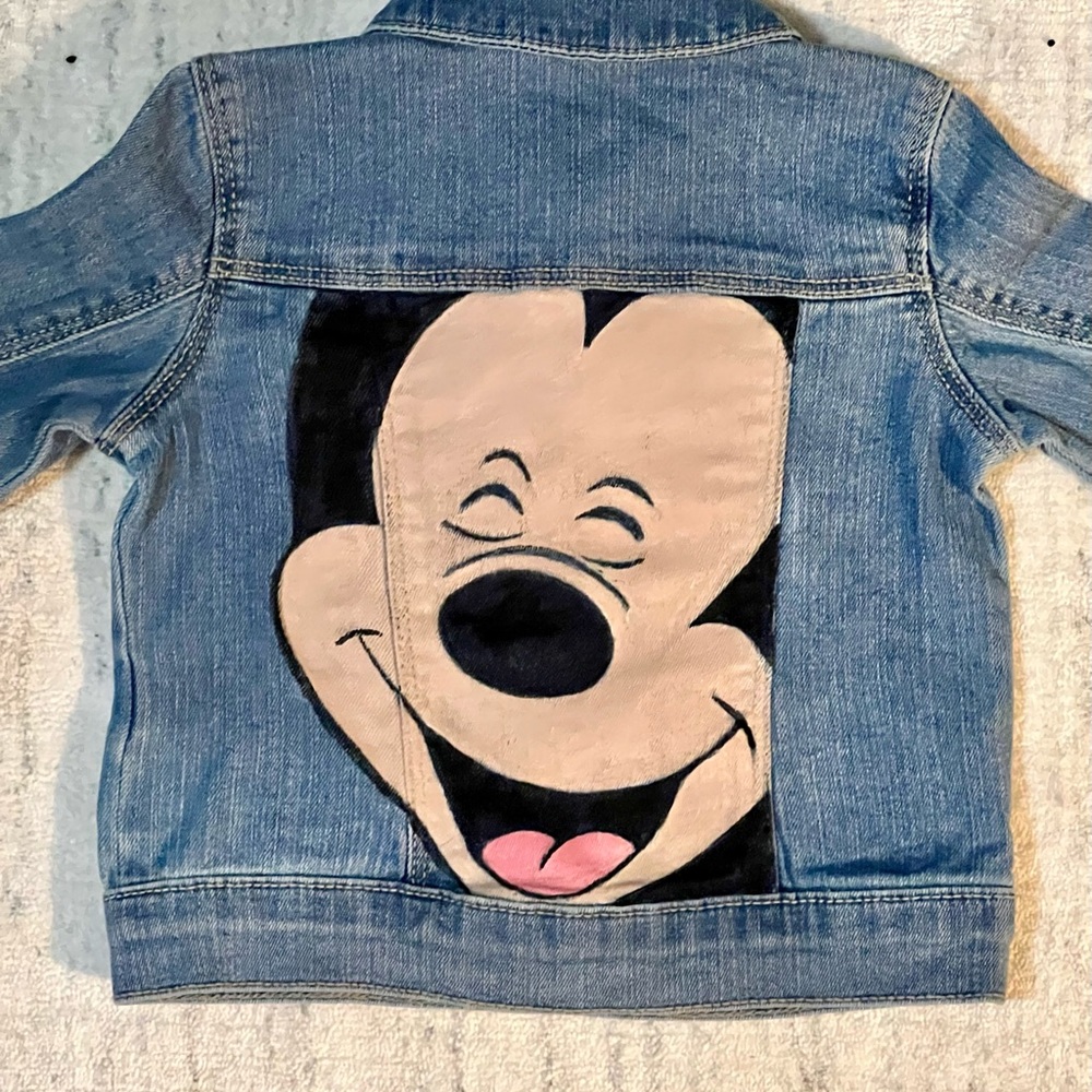 2T Toddler hand painted Mickey Mouse denim jacket